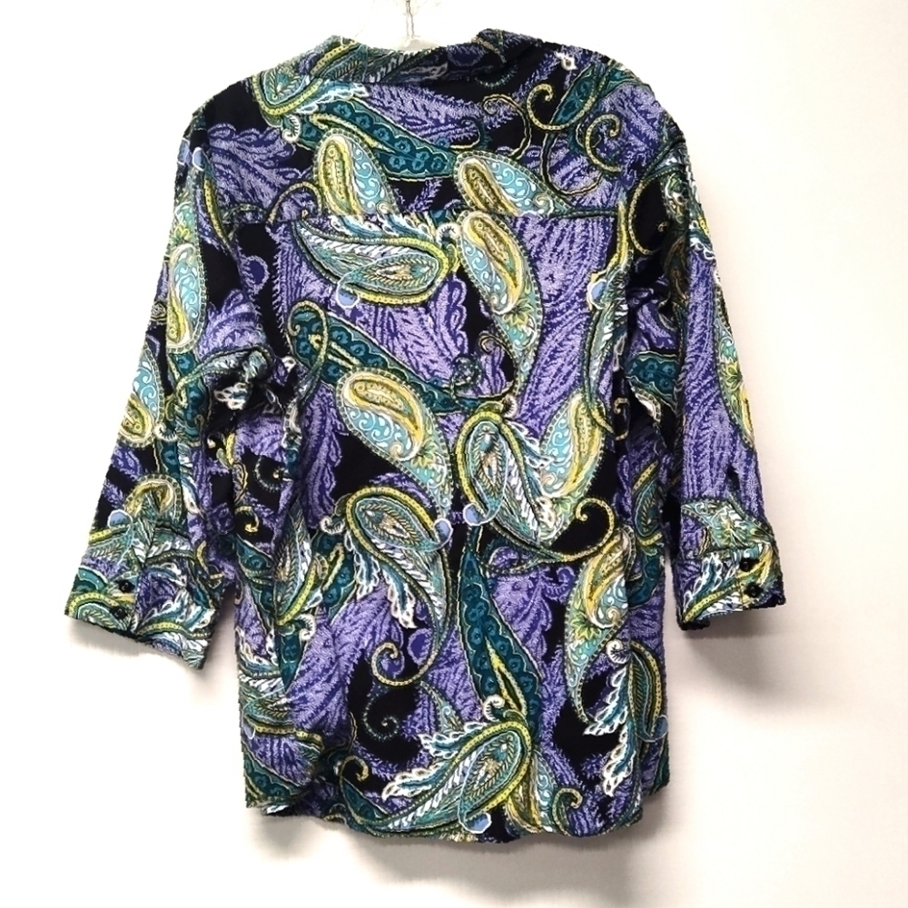 212 Collection Blue & Green Paisley Blouse | Plus Size 1X | Button-Front Top - Picture 2 of 7